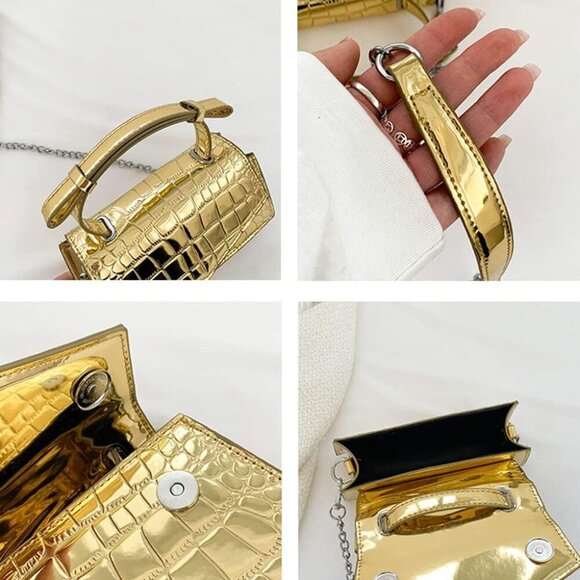 Small Silver Crossbody Satchel Y2K Evening Handbag for Women - Hobo Shoulder Tot - Picture 4 of 9